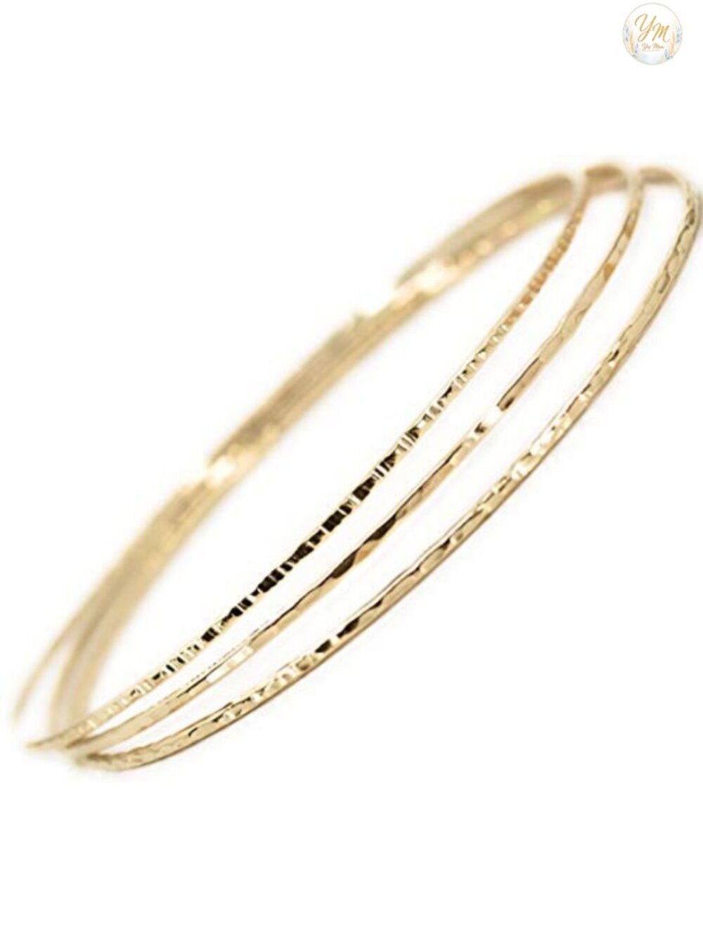 14k gold filled Hammered Bangle Set of 3 Textures